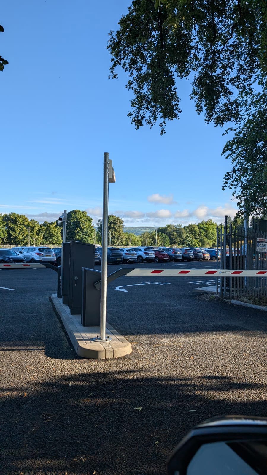 Automated ANPR ticketless entry barrier and license plate recognition camera system at the entrance of Zoom Airport Parking Glasgow.